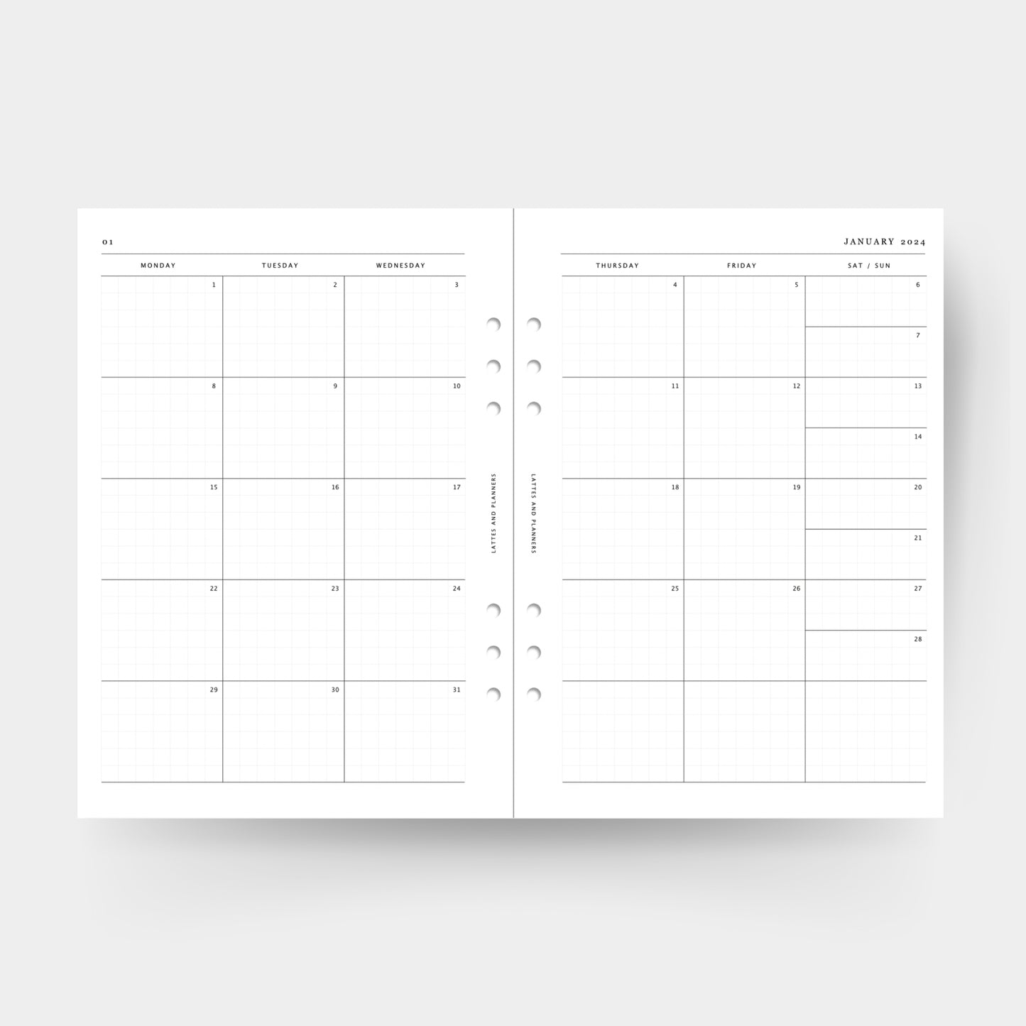 2024 Monthly Planner with Grid Layout